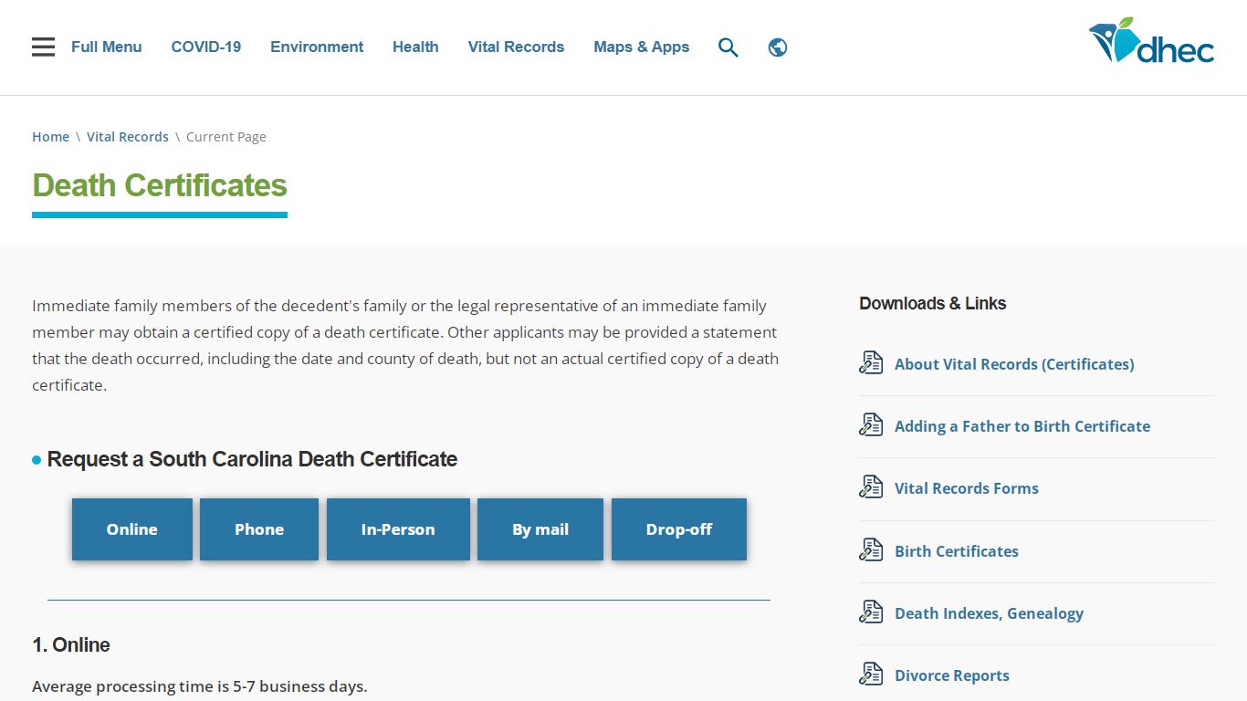Death Certificates | SCDHEC